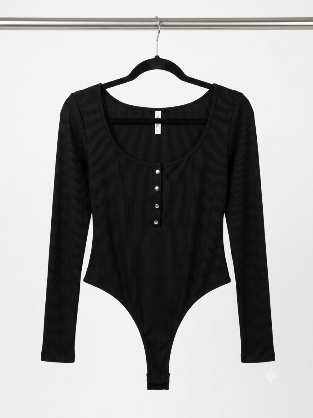 ✏️ NWOT Halara Ribbed Long Sleeve Snap Button Bodysuit Medium Black